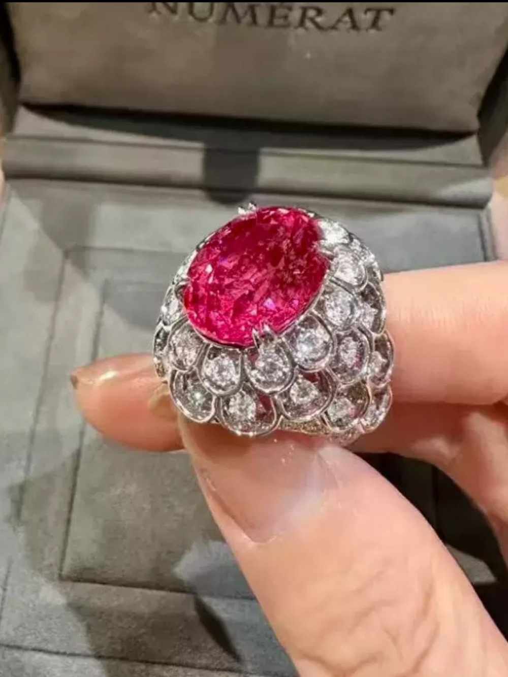 Vintage Vibrant Pink Ruby Cluster Diamond Ring